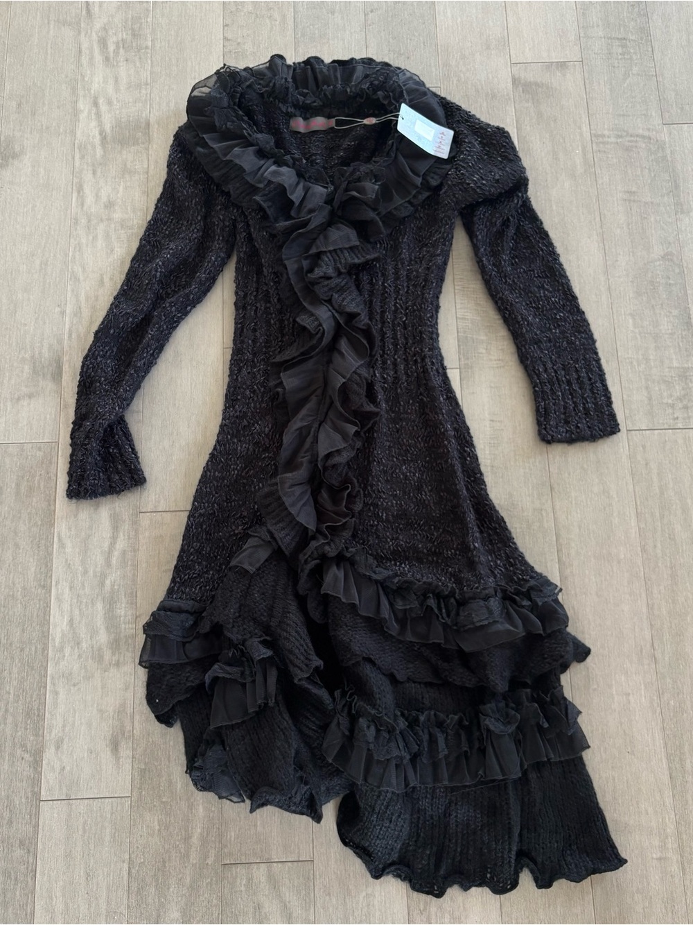 Pretty Angel Black Ruffle Trim Long Cardigan Sweater - Picture 2 of 12
